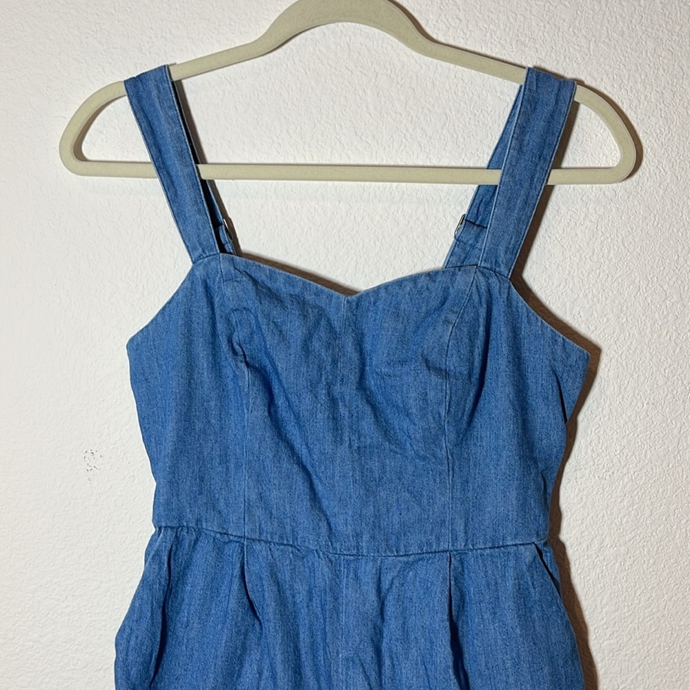 Chambray Adjustable Strap Crop Length Jumper Petite Small - Picture 10 of 12